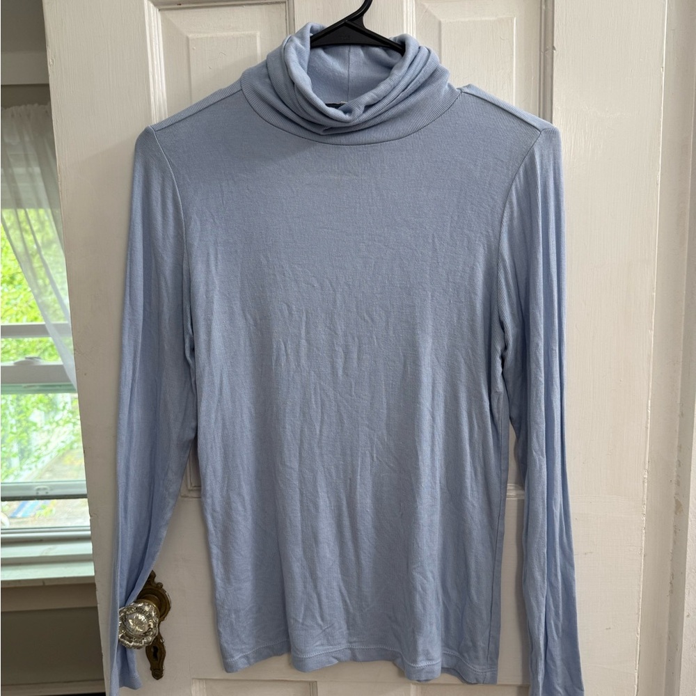 LOFT Blue Ribbed Turtleneck Top
